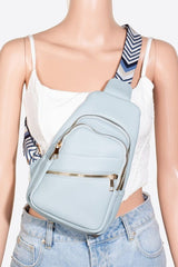 Fame PU Leather Chevron Strap Crossbody Bag - Trendsi