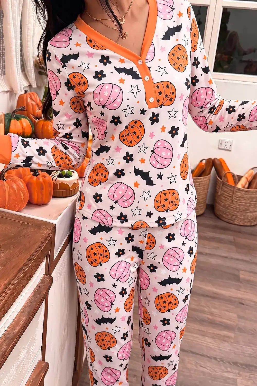 Halloween Pumpkin Print Long Sleeve Home Wear Lounge Set - Trendsi - Flyclothing LLC