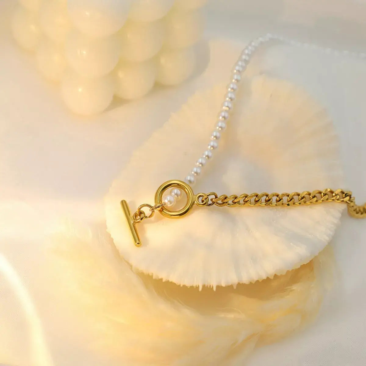 18K Gold-Plated Pearl Toggle Necklace - Trendsi - Flyclothing LLC