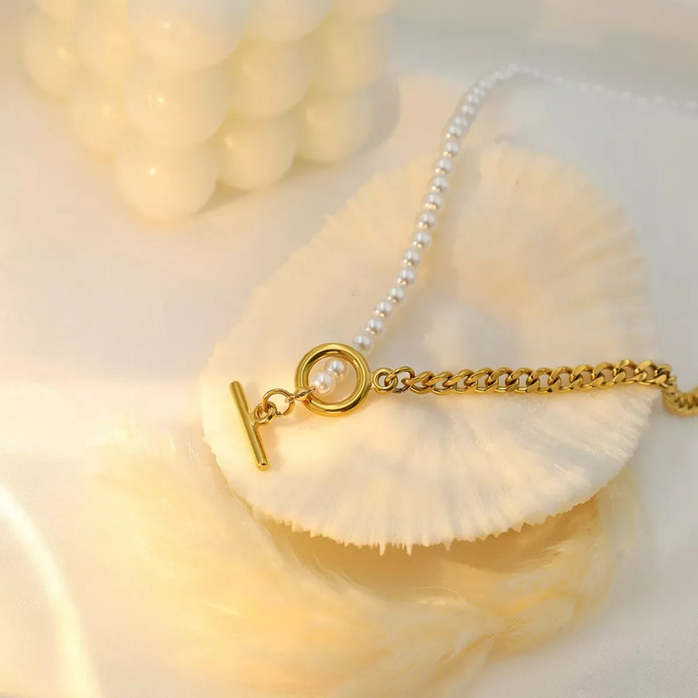 18K Gold-Plated Pearl Toggle Necklace - Trendsi - Flyclothing LLC