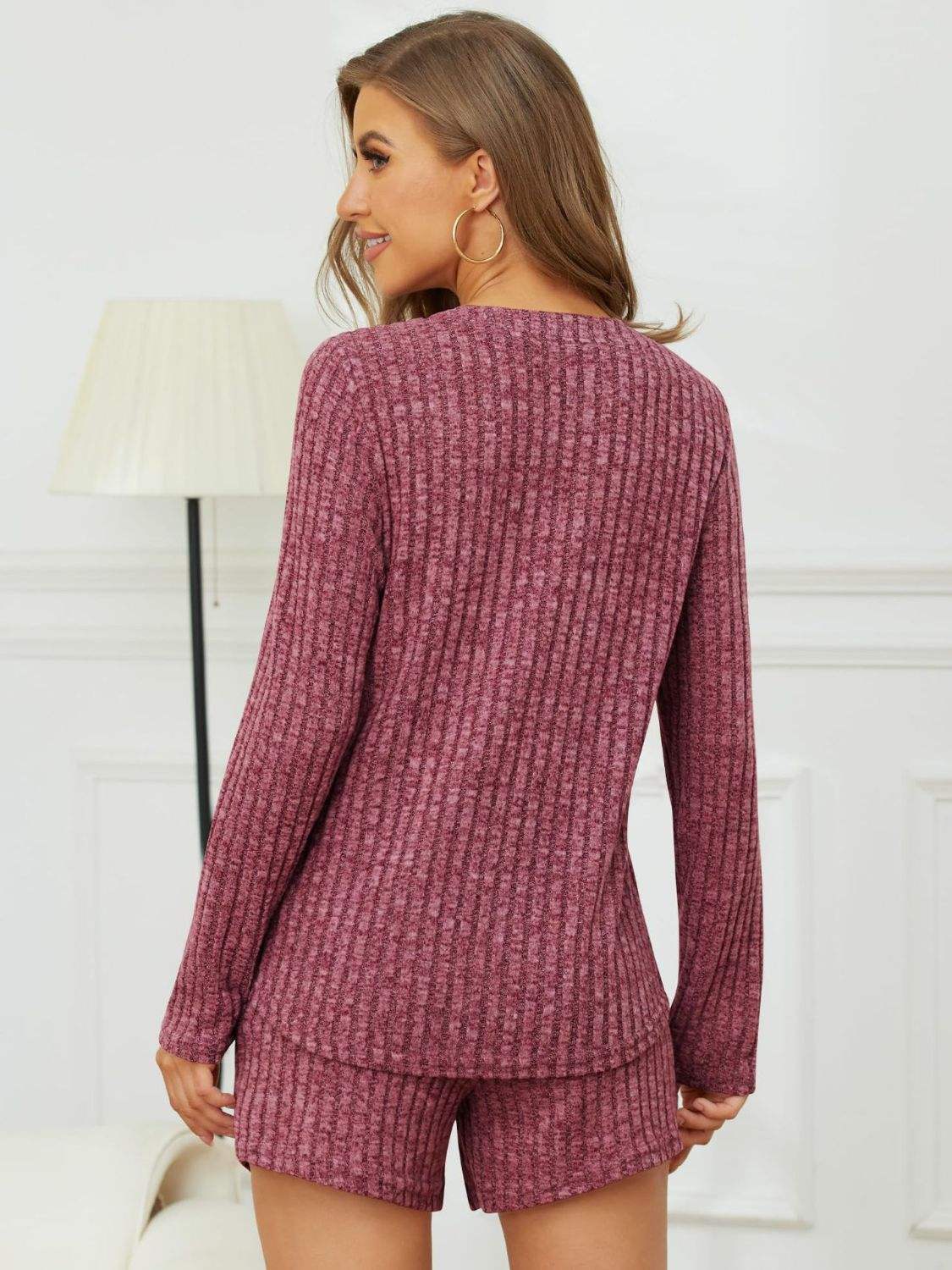 Ribbed Round Neck Top and Shorts Set - Trendsi - Flyclothing LLC
