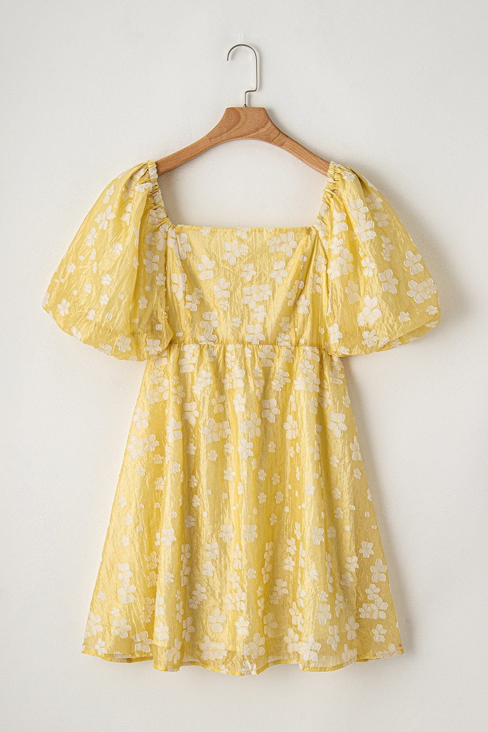 Printed Square Neck Puff Sleeve Mini Dress - Trendsi
