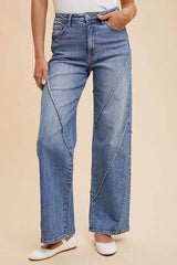 Annie Wear Decorative Seams Wide Leg Jeans - Trendsi - Flyclothing LLC