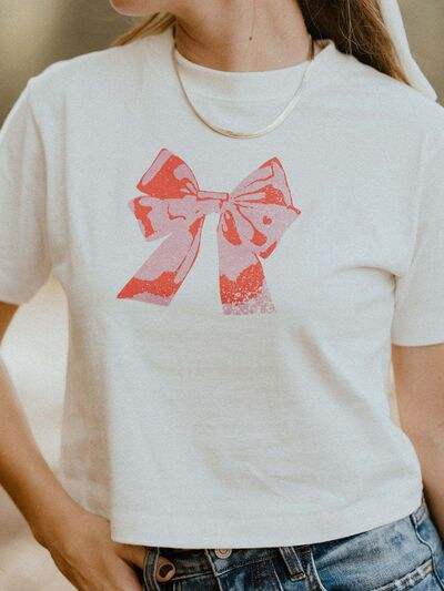 Bow Round Neck Short Sleeve T-Shirt - Trendsi - Flyclothing LLC