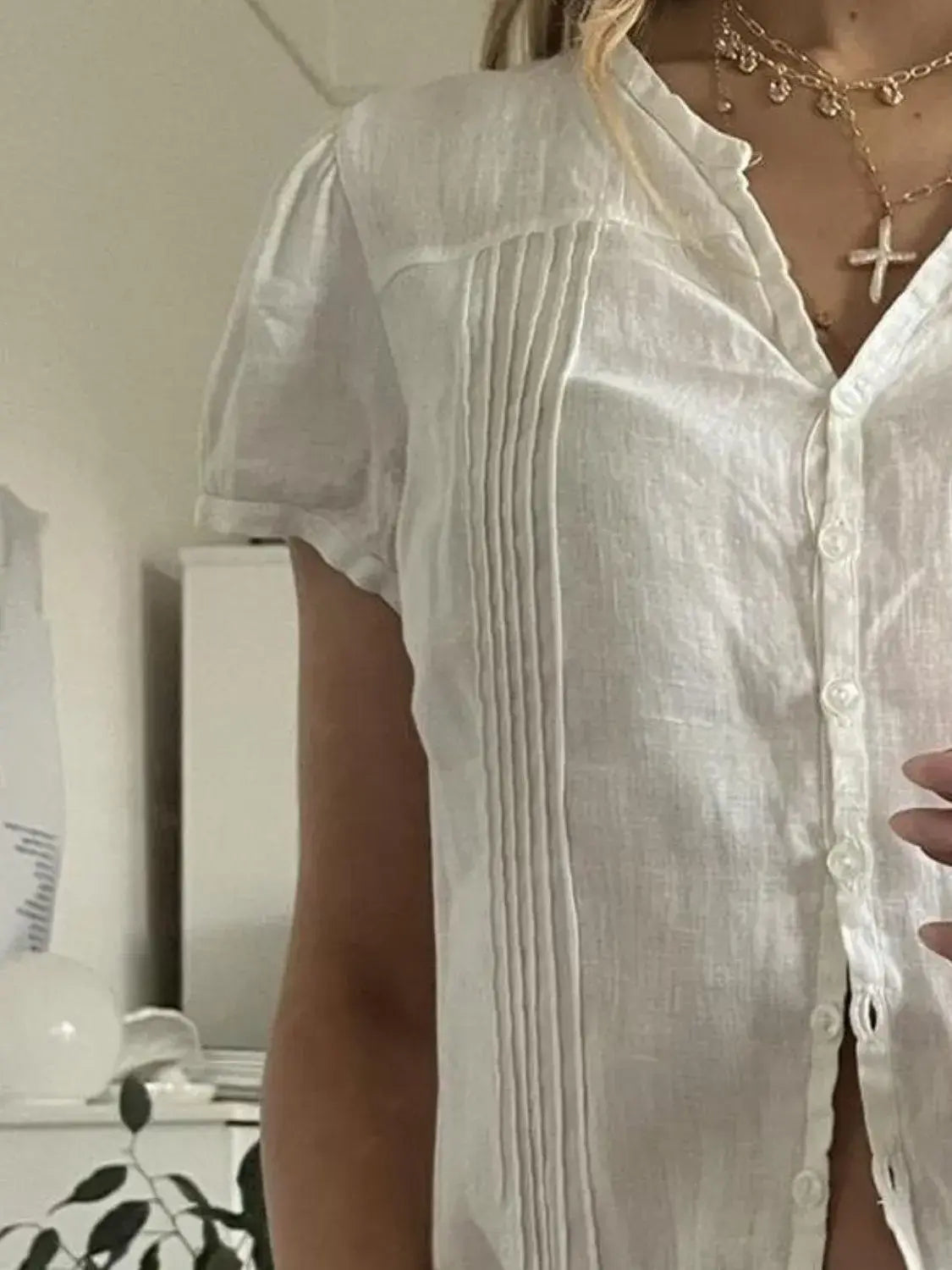 Button Down Short Sleeve Shirt - Trendsi - Flyclothing LLC