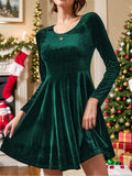 Round Neck Long Sleeve Knee Length Dress - Trendsi - Flyclothing LLC