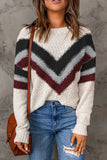 Contrast Dropped Shoulder Long Sleeve Sweater - Trendsi