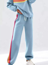 Striped Round Neck Sweatshirt and Pants Set - Trendsi - Flyclothing LLC