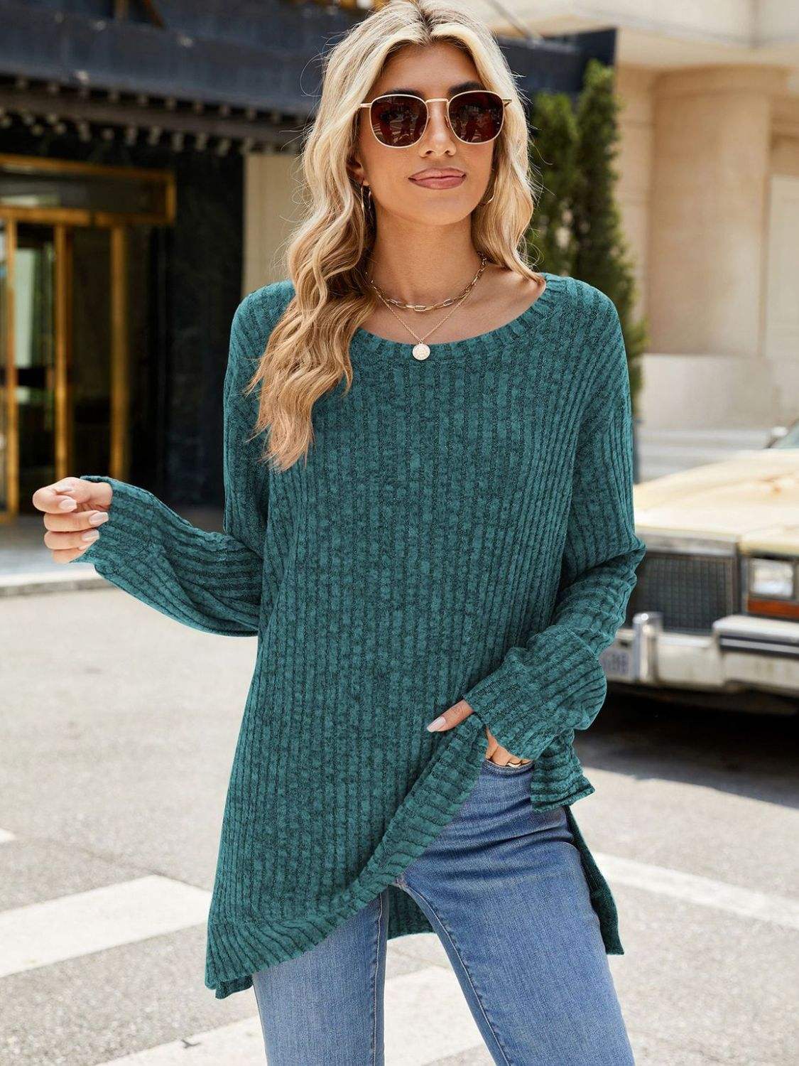 Round Neck Long Sleeve T-Shirt - Trendsi - Flyclothing LLC
