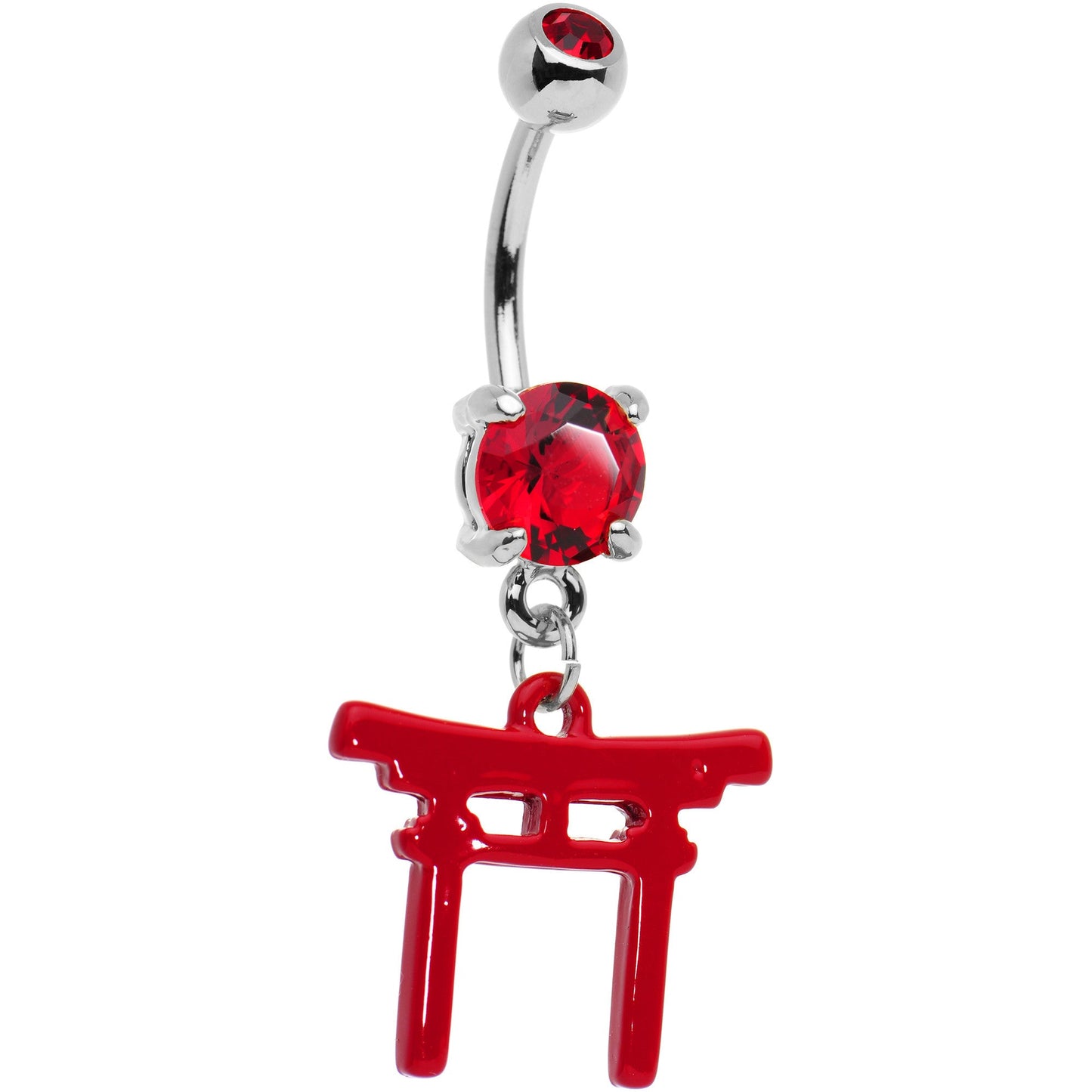 Red CZ Gem Gold PVD Red Japanese Gate Dangle Belly Ring - BodyCandy - Flyclothing LLC