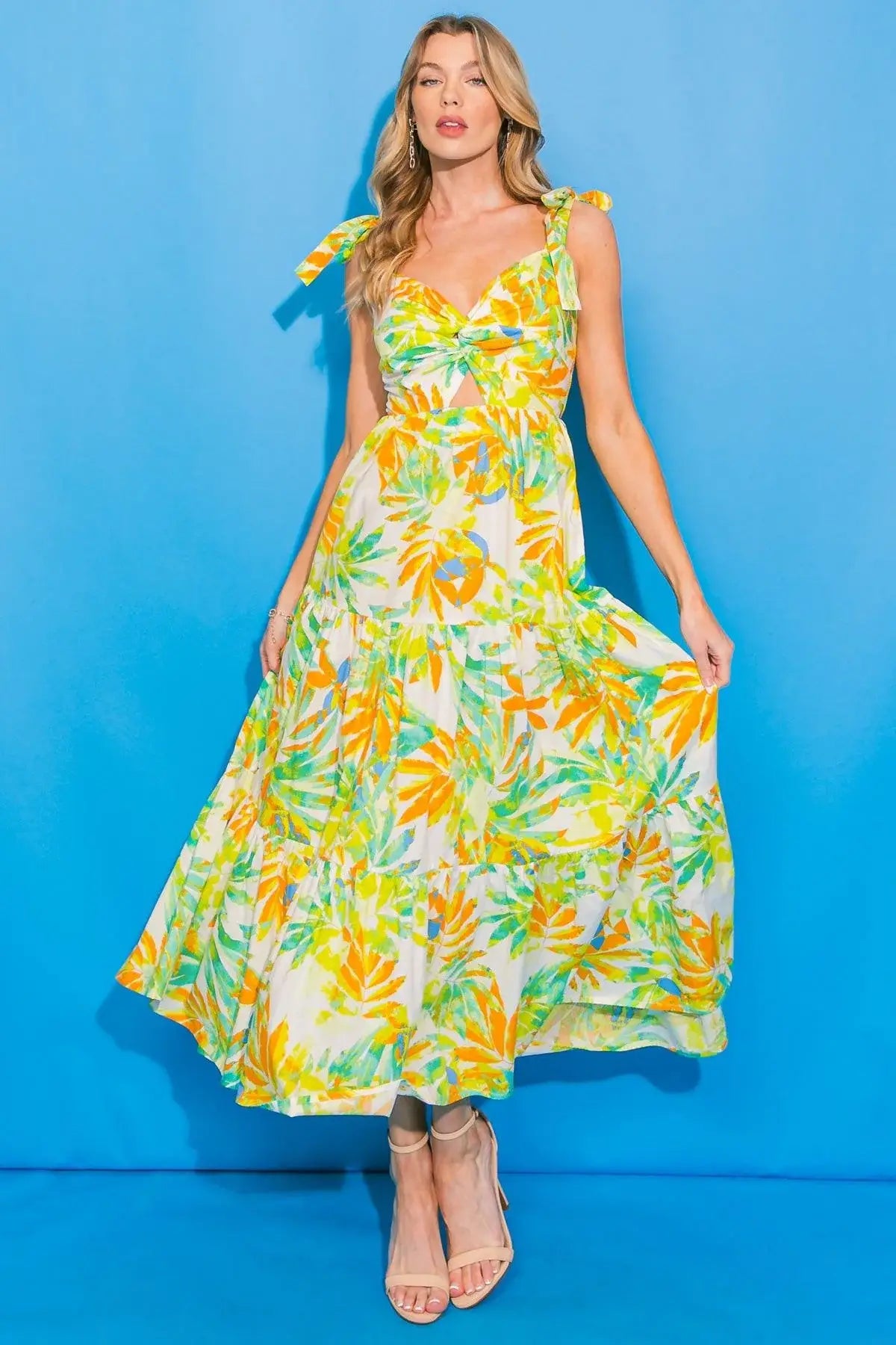 VACATION VIEWS FLORAL WOVEN MIDI DRESS - Flying Tomato - Flyclothing LLC