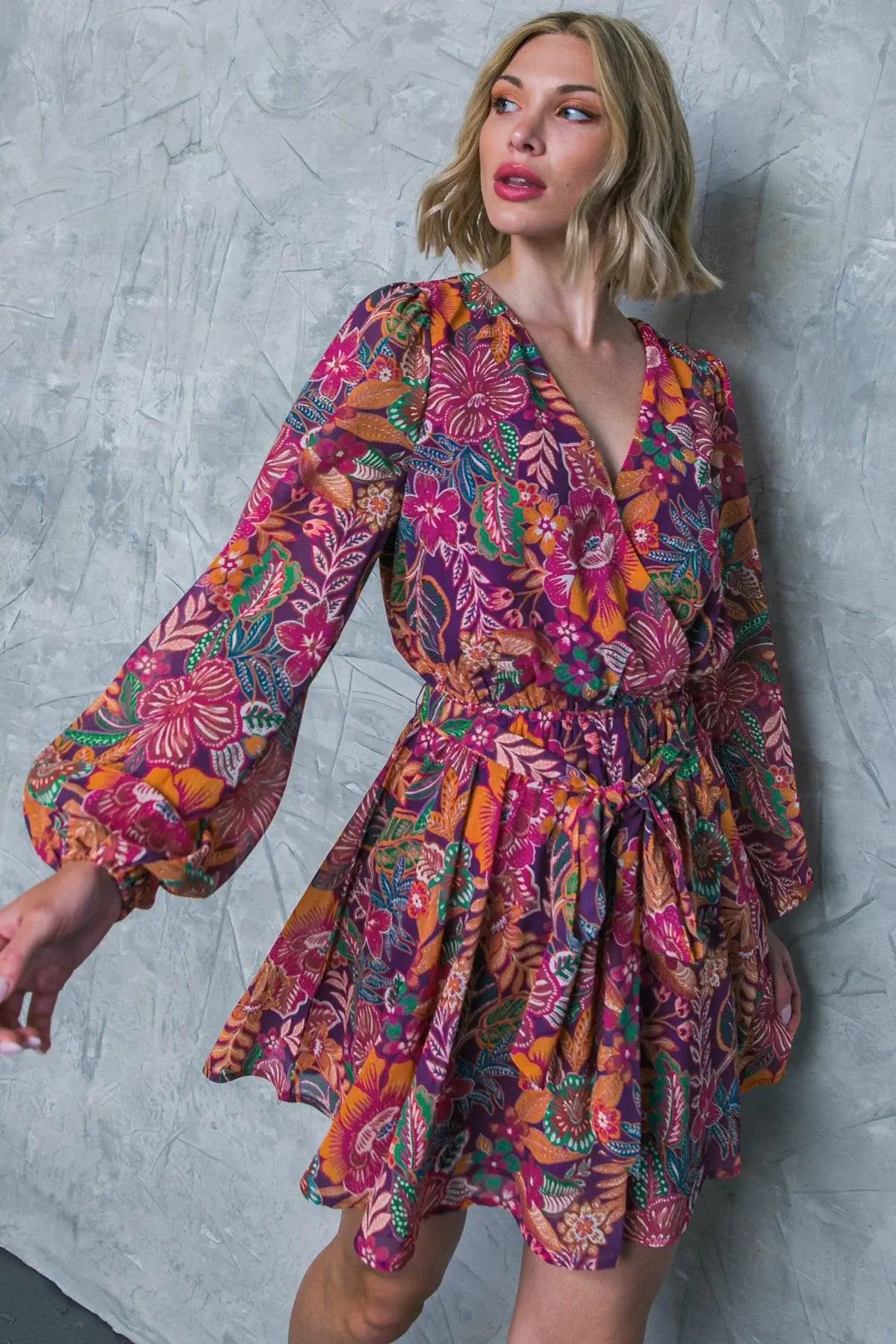 PICKING DAISIES PLUM WOVEN MINI DRESS - Flying Tomato - Flyclothing LLC