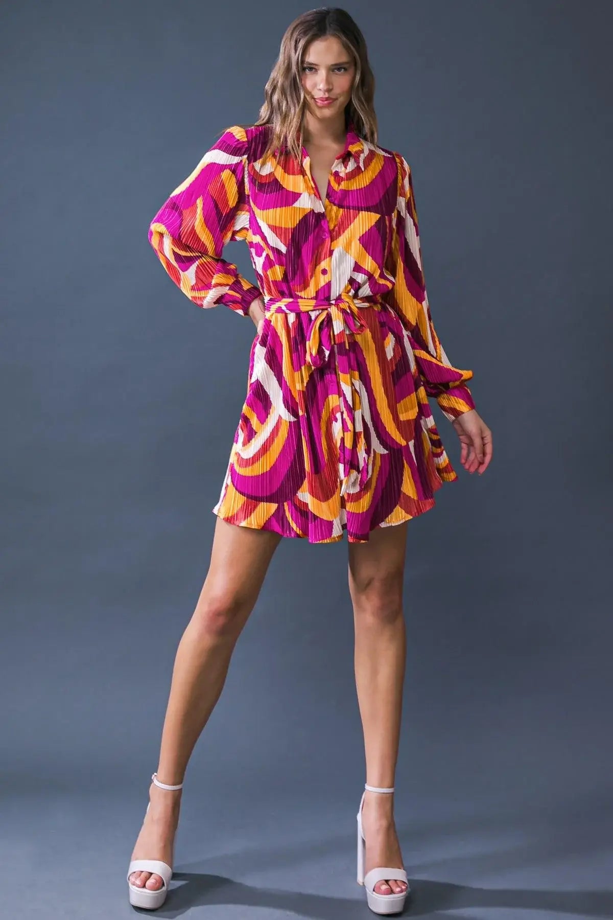 GET ON BOARD WOVEN PLISSE MINI DRESS - Flying Tomato - Flyclothing LLC