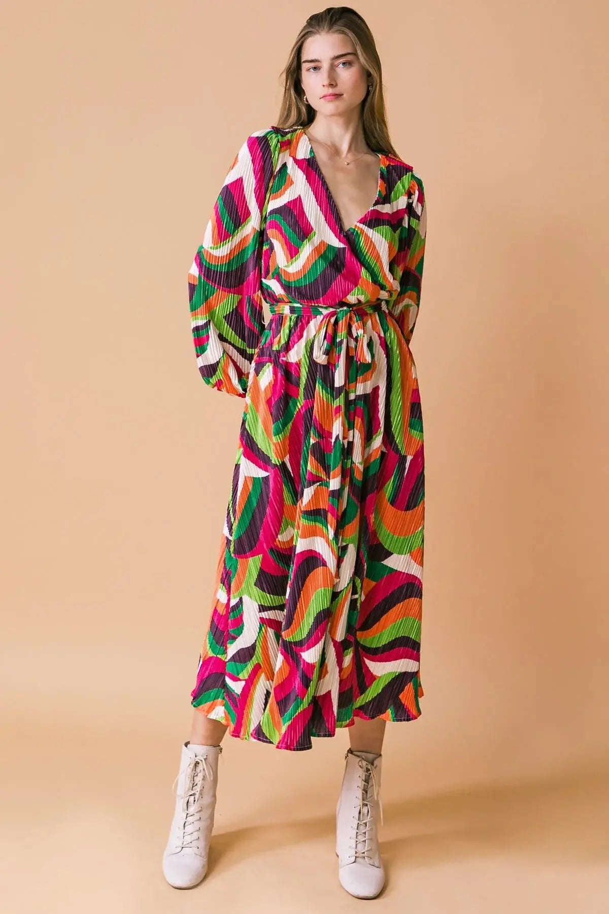 DESTINED TO IMPRESS PLISSE MIDI DRESS - Flying Tomato - Flyclothing LLC