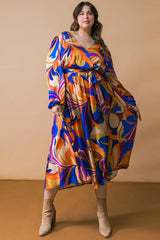 BOLD ADVENTURES WOVEN SATIN MIDI DRESS - Flying Tomato - Flyclothing LLC
