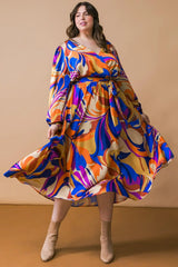 BOLD ADVENTURES WOVEN SATIN MIDI DRESS - Flying Tomato - Flyclothing LLC