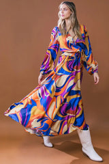 BOLD ADVENTURES WOVEN SATIN MIDI DRESS - Flying Tomato - Flyclothing LLC