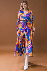 BOLD ADVENTURES WOVEN SATIN MIDI DRESS - Flying Tomato - Flyclothing LLC