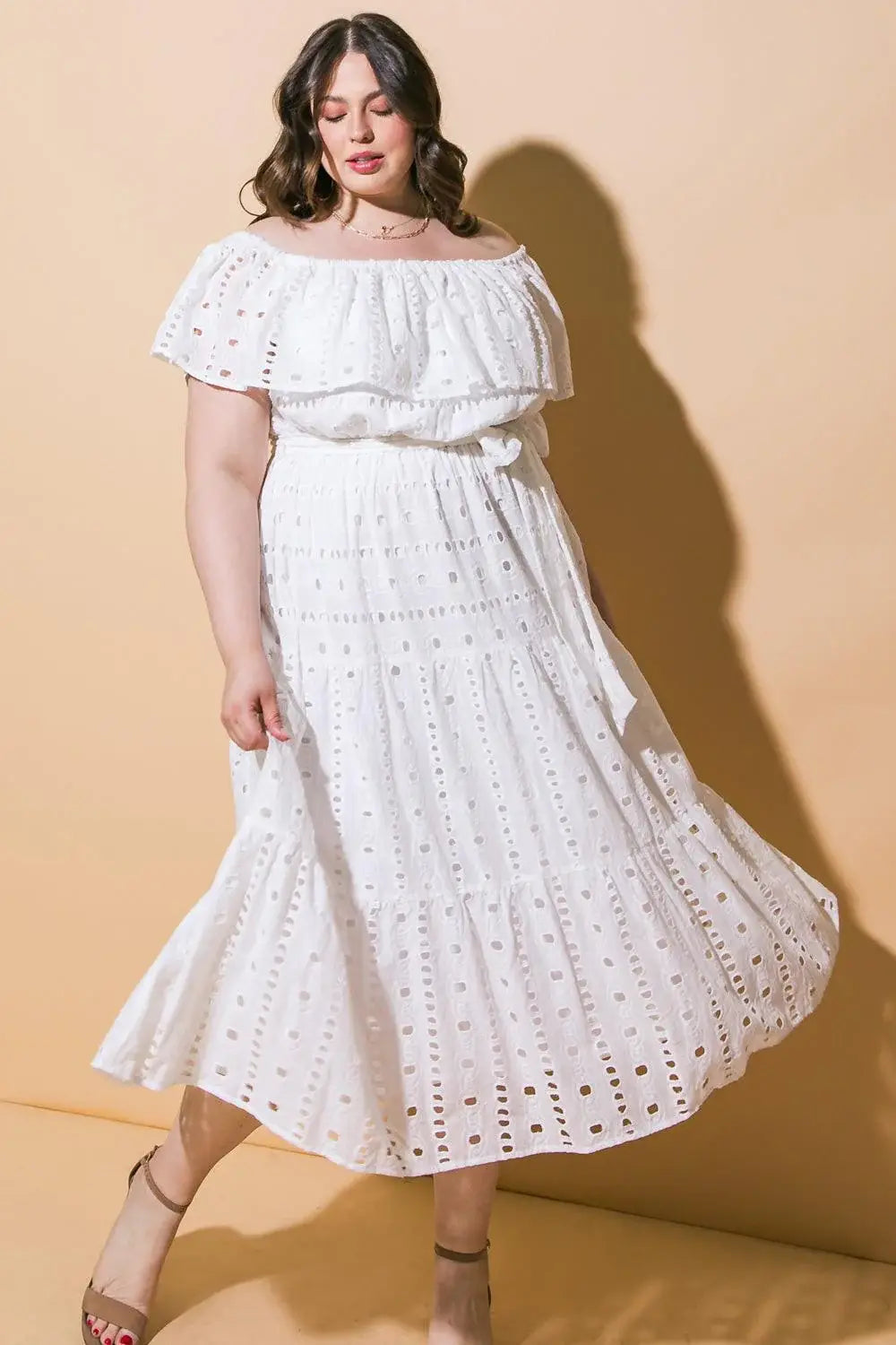 CATCHING MY BREATH EYELET MIDI DRESS - Flying Tomato - Flyclothing LLC