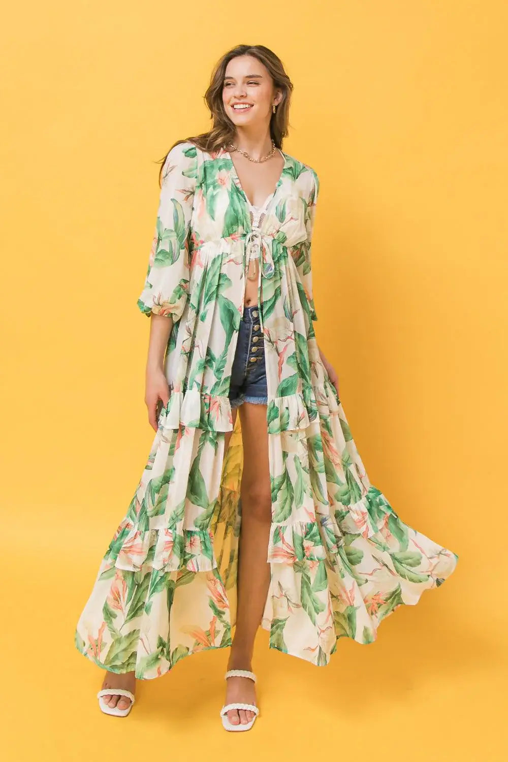 EASY DAYS FLORAL MAXI KIMONO TOP - Flying Tomato - Flyclothing LLC