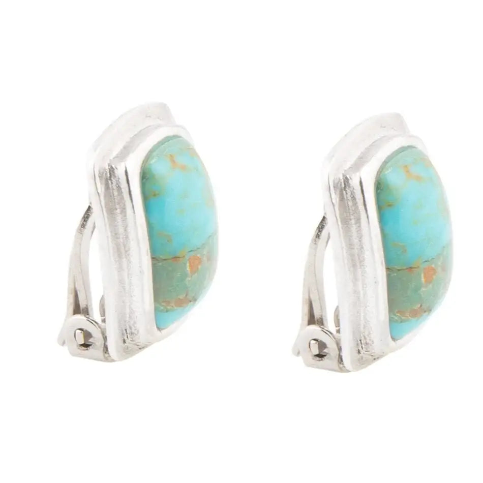 Fiji Isles Blue Turquoise Sterling Silver Clip Earrings - Barse Jewelry - Flyclothing LLC