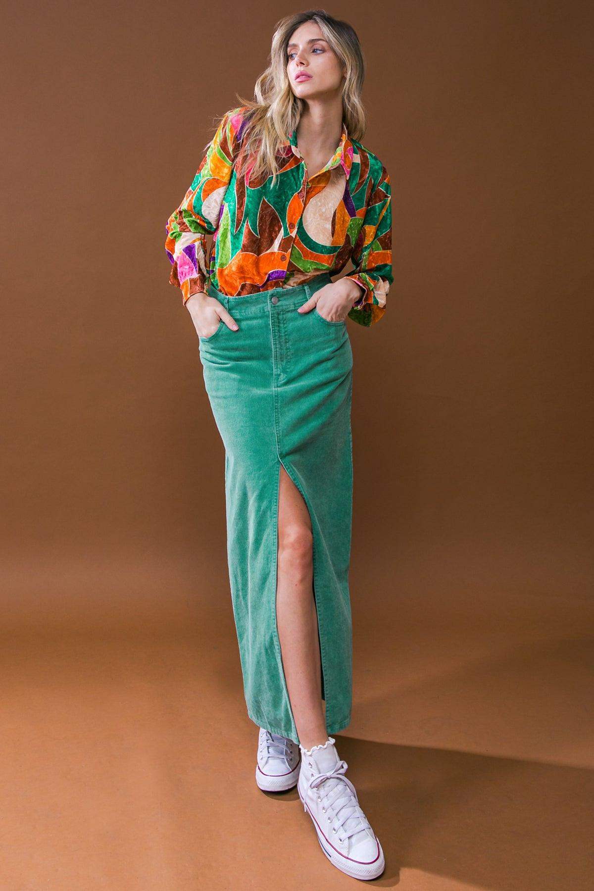 PERFECT PICK CORDUROY MIDI SKIRT - Flying Tomato - Flyclothing LLC