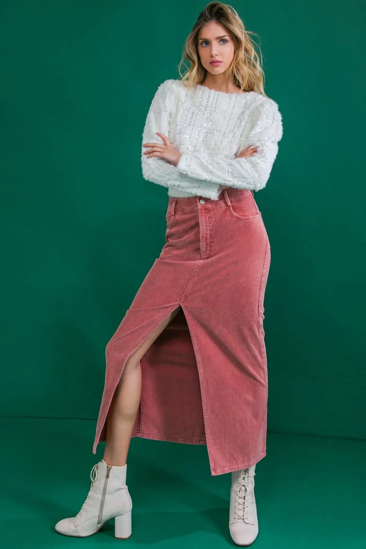 PERFECT PICK CORDUROY MIDI SKIRT - Flying Tomato - Flyclothing LLC