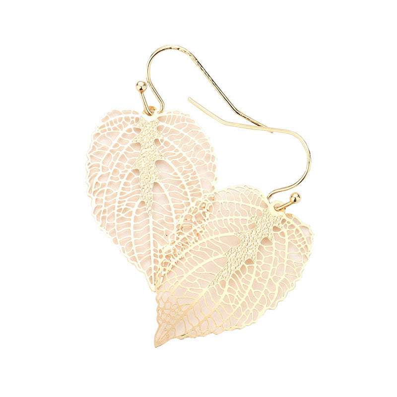 Filigree Brass Metal Leaf Dangle Earrings - Madeline Love - Flyclothing LLC