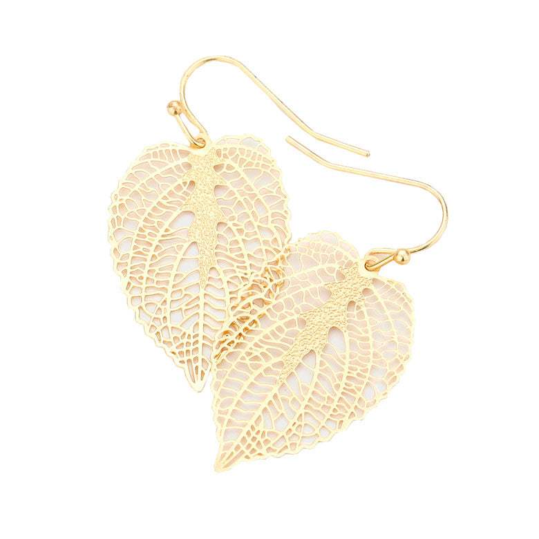 Filigree Brass Metal Leaf Dangle Earrings - Madeline Love - Flyclothing LLC