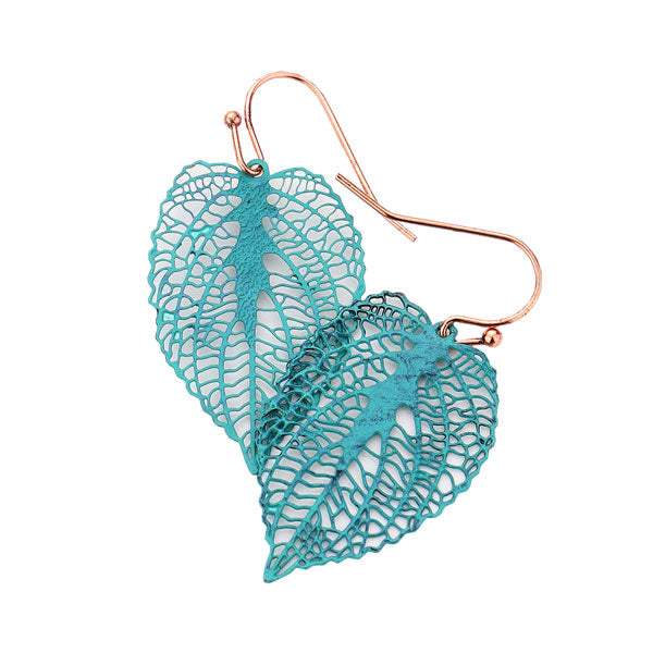 Filigree Brass Metal Leaf Dangle Earrings - Madeline Love - Flyclothing LLC