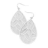 Filigree Leaf Detail Brass Metal Teardrop Dangle Earrings - Madeline Love - Flyclothing LLC