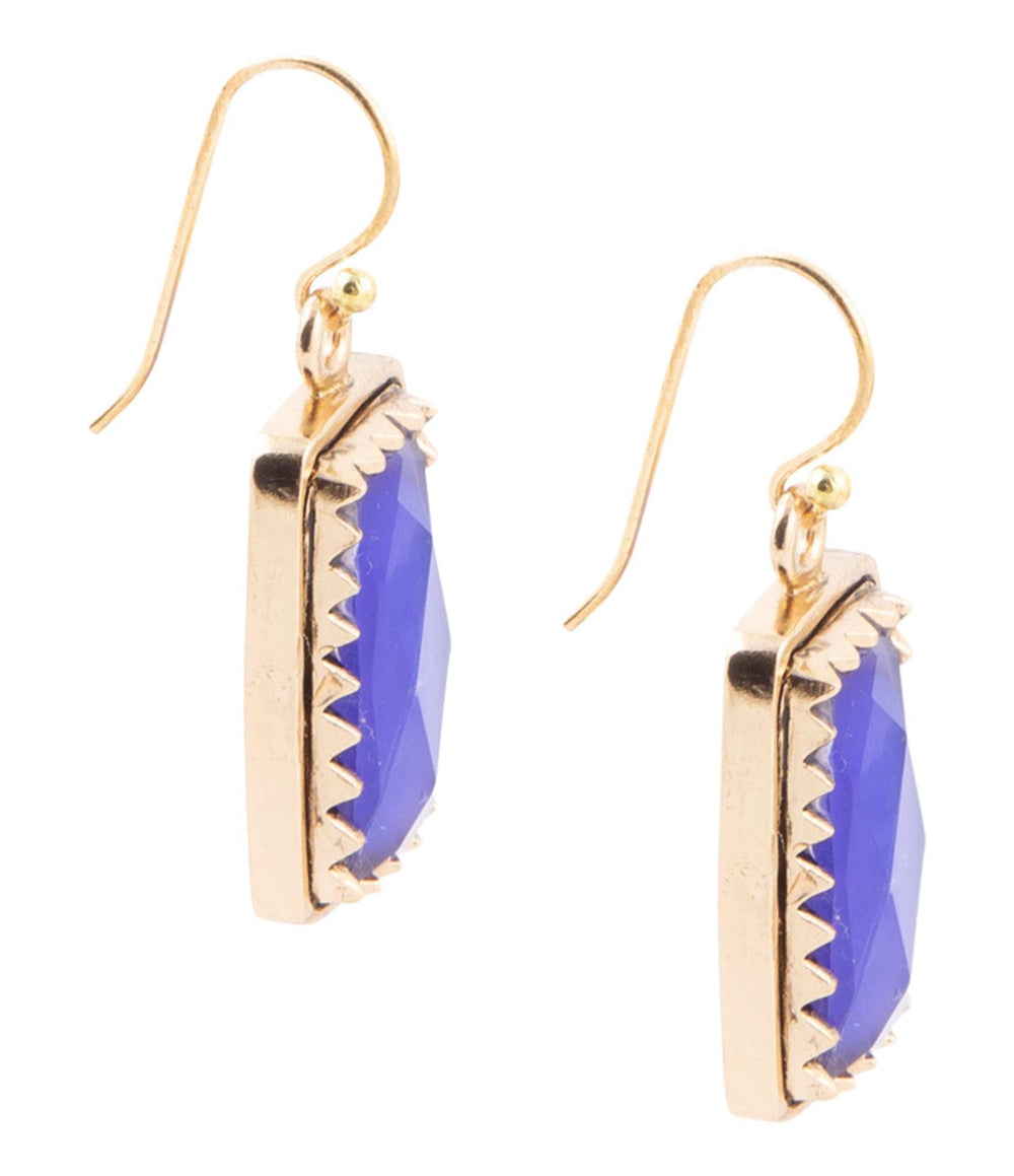 Filigreed Blue Agate Rectangular Shape Golden Drop Earrings - Barse Jewelry - Flyclothing LLC