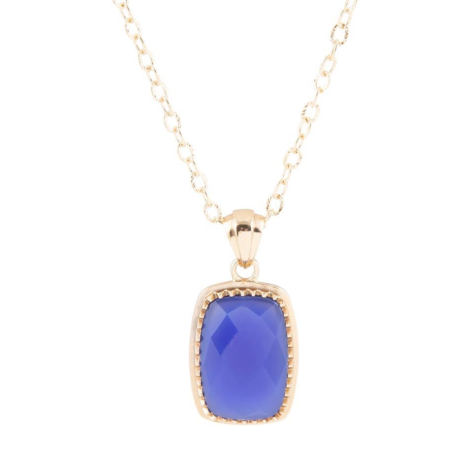 Filigreed Blue Agate Golden Pendant Necklaces - Barse Jewelry