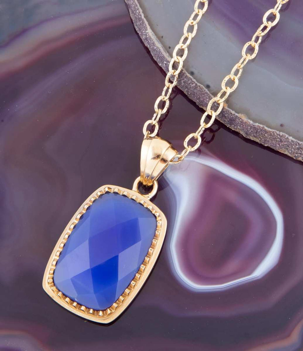 Filigreed Blue Agate Golden Pendant Necklaces - Barse Jewelry - Flyclothing LLC