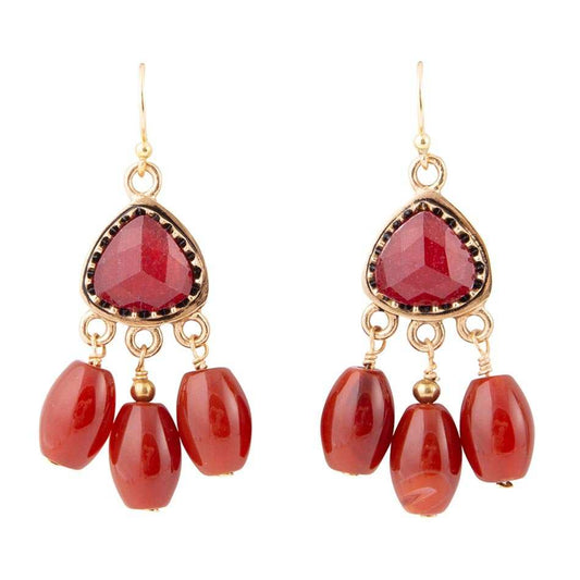 Filigreed Merlot Red Quartz Golden Drop Earrongs - Barse Jewelry - Flyclothing LLC