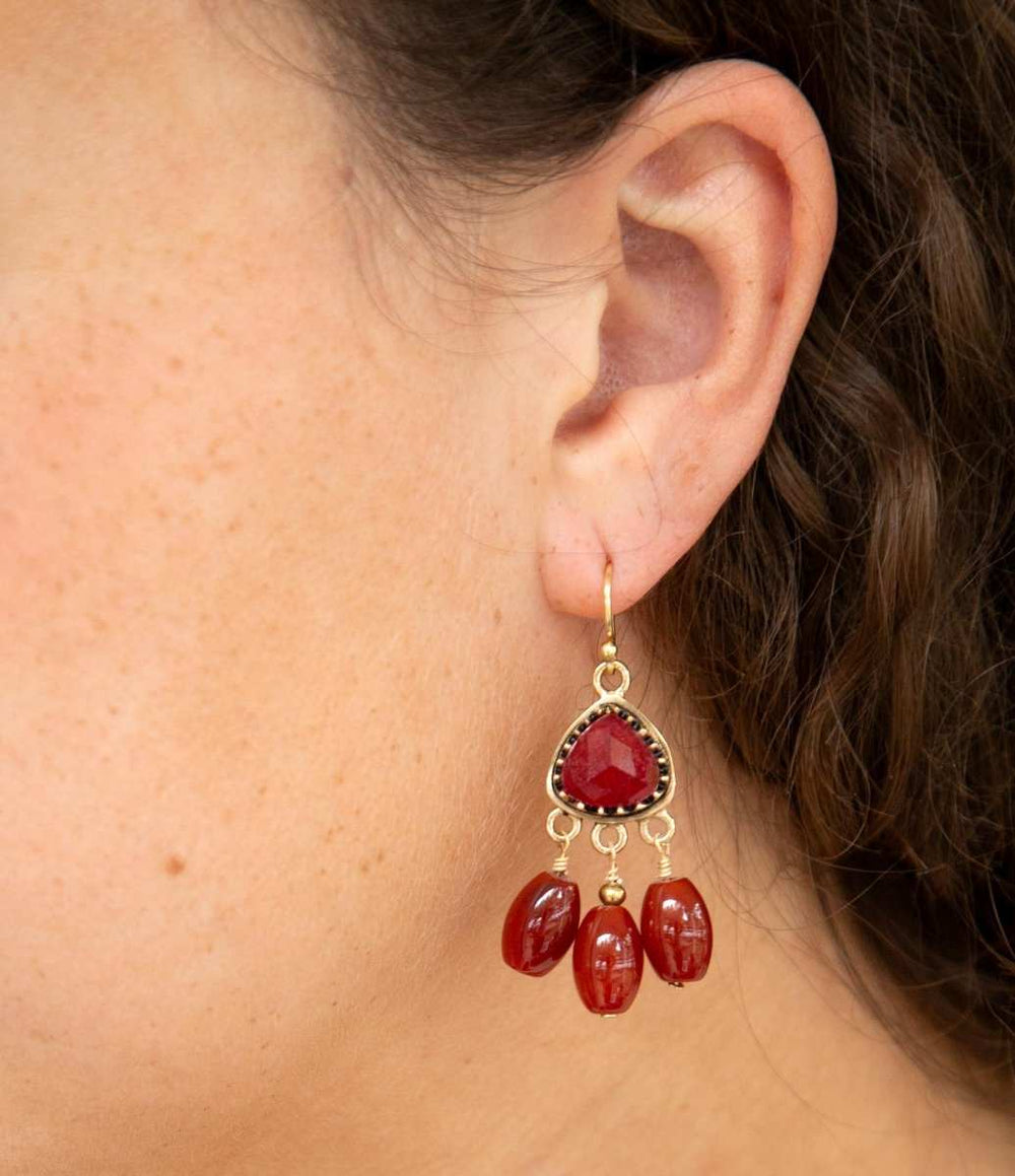 Filigreed Merlot Red Quartz Golden Drop Earrongs - Barse Jewelry - Flyclothing LLC