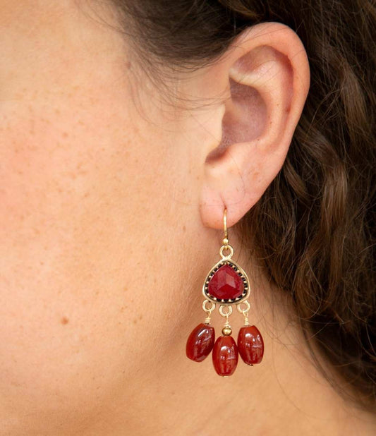 Filigreed Merlot Red Quartz Golden Drop Earrongs - Barse Jewelry - Flyclothing LLC
