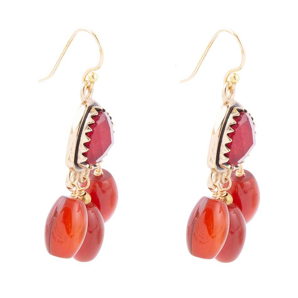 Filigreed Merlot Red Quartz Golden Drop Earrongs - Barse Jewelry - Flyclothing LLC
