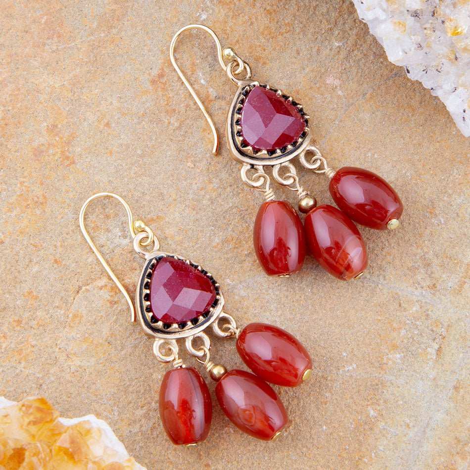 Filigreed Merlot Red Quartz Golden Drop Earrongs - Barse Jewelry - Flyclothing LLC