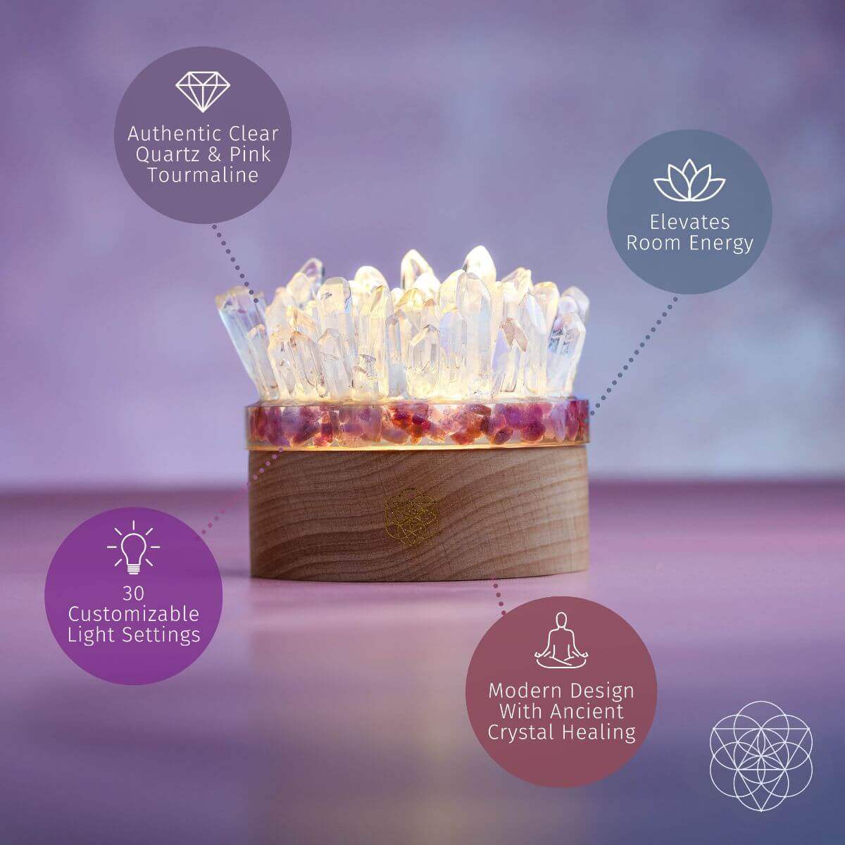 Find My Peace - Quartz & Tourmaline Lamp of Blooming Tranquility - Conscious Items - Flyclothing LLC