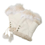 Fingerless Faux Fur Trim Faux Suede Gloves Drawstring - Madeline Love - Flyclothing LLC