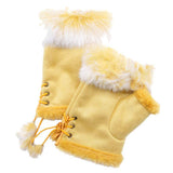 Fingerless Faux Fur Trim Faux Suede Gloves Drawstring - Madeline Love - Flyclothing LLC