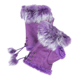 Fingerless Faux Fur Trim Faux Suede Gloves Drawstring - Madeline Love - Flyclothing LLC