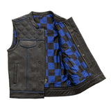 Finish Line - Blue Checker - Men's Motorcycle Leather Vest - First Manufacturing Company - Flyclothing LLC