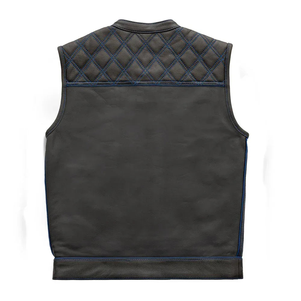 Finish Line - Blue Checker - Men's Motorcycle Leather Vest - First Manufacturing Company - Flyclothing LLC