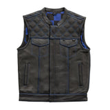 Finish Line - Blue Checker - Men's Motorcycle Leather Vest - First Manufacturing Company - Flyclothing LLC
