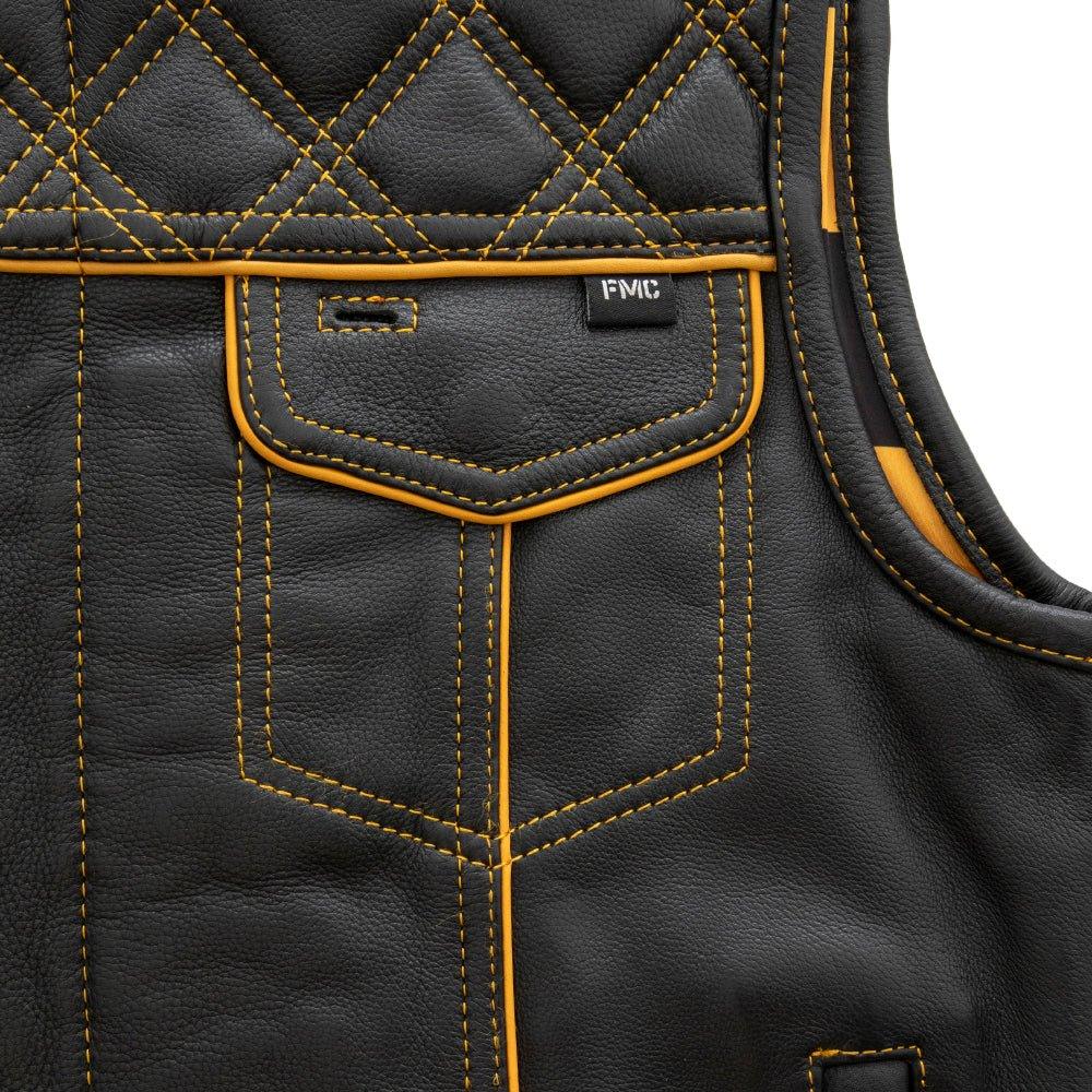 Finish Line - Gold Checker - Men's Motorcycle Leather Vest - First Manufacturing Company - Flyclothing LLC