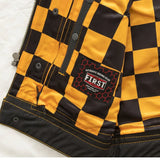 Finish Line - Gold Checker - Men's Motorcycle Leather Vest - First Manufacturing Company - Flyclothing LLC