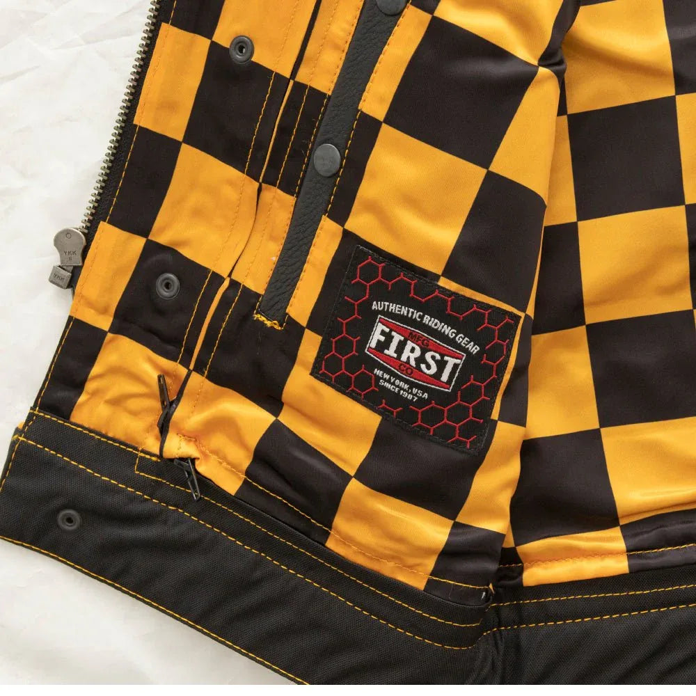 Finish Line - Gold Checker - Men's Motorcycle Leather Vest - First Manufacturing Company - Flyclothing LLC