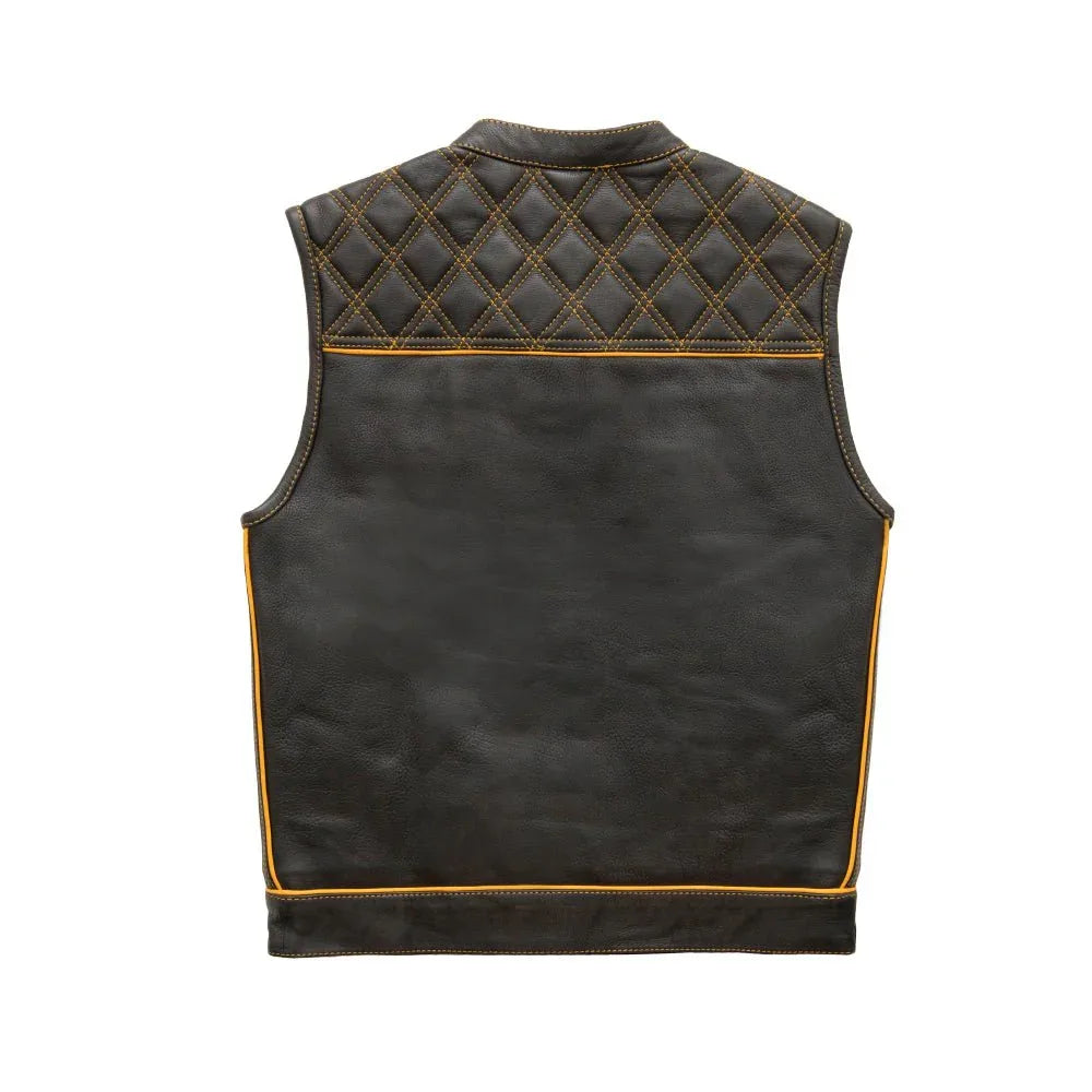 Finish Line - Gold Checker - Men's Motorcycle Leather Vest - First Manufacturing Company - Flyclothing LLC